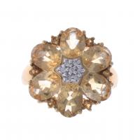 61-FLORAL RING WITH CITRINES AND DIAMONDS.
