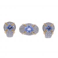 152-SAPPHIRE AND DIAMONDS RING AND EARRINGS SET.