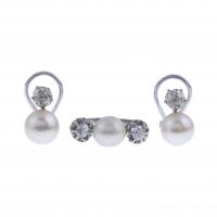 154-PEARL AND DIAMONDS RING AND EARRINGS SET