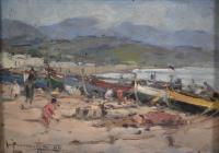 17676-JOAQUIM TERRUELLA MATILLA (1891-1957). "BOATS ON THE BEACH", 1944.