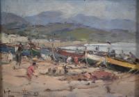 478-JOAQUIM TERRUELLA MATILLA (1891-1957). "BOATS ON THE BEACH", 1944.