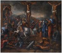 593-SIGUIENDO MODELOS DE LA ESCUELA FLAMENCA, SIGLO XVII. "CRISTO ENTRE LOS LADRONES".