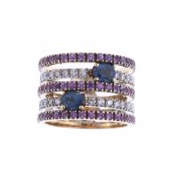 47-TWO-TONE WIDE RING WITH SAPPHIRES AND DIAMONDS.