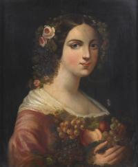 452-19TH CENTURY FRENCH SCHOOL. "GIRL WITH A HEADDRESS MADE OF FLOWERS AND FRUIT".