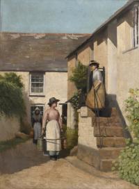 552-19TH-20TH CENTURY ENGLISH SCHOOL. "COUNTRY HOUSE AND FEMALE FIGURES".