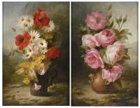 508-EUGENE GIBAULT (XIX). Pareja de bodegones florales, 1885.