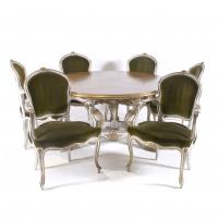 352-DINING TABLE AND CHAIRS, LOUIS XV STYLE. MID 20TH CENTURY.