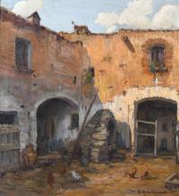 534-C.R. LARRAMENDI (19TH-20TH CENTURY). "COURTYARD WITH HENS".