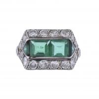 13-ART DECO RING WITH EMERALDS AND DIAMONDS.