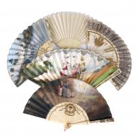 258-SET OF FIVE FANS, 19TH AND 20TH CENTURIES.
