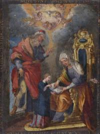 589-18TH CENTURY ITALIAN SCHOOL. "SAINT ANNE TEACHING MADONNA TO READ WITH SAINT JOACHIM AND THE ALLEGORY OF THE HOLY SPIRIT".