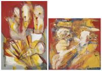 17670-CARLOS MENDEZ (1943).  "TRES CABEZAS", 1987 y "PAREJA CON LUNA AMARILLA", 1988.