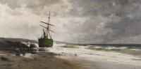 644-RICARDO MANZANET (1852-1939) "STRANDED SHIP AFTER THE STORM".