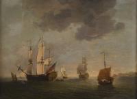 701-ATTRIBUTED TO LUDOLF BACKHUYSEN II (1717-1782). "SHIPS AT SEA", 1760.