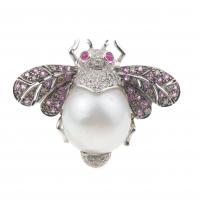 47-FLY RING WITH PEARL, DIAMONDS AND ROSE SAPPHIRES.