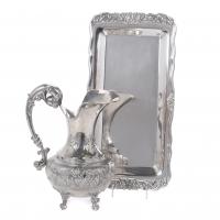 7-VICTORIAN STYLE SILVER WATER JUG AND TRAY, MID 20TH CENTURY. 