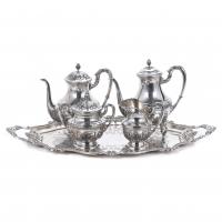 29-VICTORIAN STYLE SILVER TEA AND COFFEE SET, MID 20TH CENTURY. 