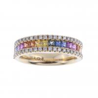 57-"RAINBOW" RING WITH DIAMONDS AND COLOURED SAPPHIRES.