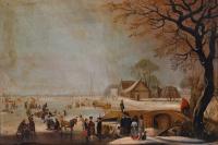 528-17TH-18TH CENTURY FLEMISH SACHOOL. "WINTER LANDSCAPE WITH SKATERS".