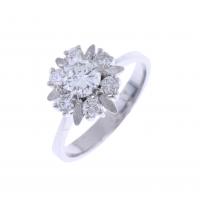 68-SOLITAIRE RING, BORDERED WITH DIAMONDS.