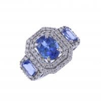75-LARGE ART DECO STYLE RING WITH DIAMONDS AND TANZANITE.