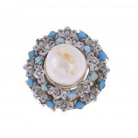 47-ANTIQUE RING FROM THE 40'S WITH ENAMEL AND PEARL.