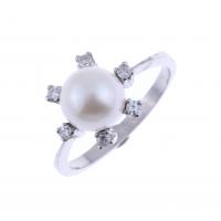 80-DIAMONDS AND PEARL ROSETTE RING.
