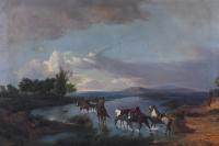 23670-SPANISH-AMERICAN SCHOOL, LATE 19TH-EARLY 20TH CENTURY. "CROSSING THE RIVER".