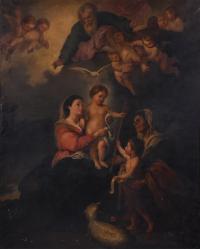 809-LATE 19TH CENTURY SPANISH SCHOOL. "HOLY FAMILY WITH SAINT ANNE AND SAINT JOHN", 1894.