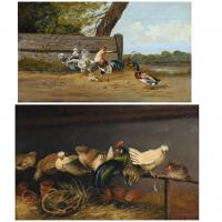 17885-ESCUELA ALEMANA, SIGLO XX. "ESCENA CON GALLOS".
