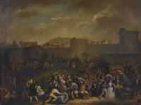 835-ANTONI FERRAN Y SATAYOL (1786-1857).  "THE PEOPLE FROM BARCELONA FLEEING THE CITY ON 23RD JUNE 1843".
