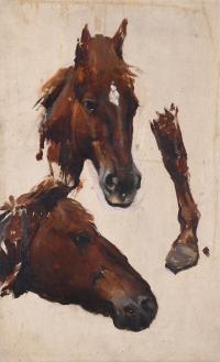 832-JOSEP CUSACHS I CUSACHS (1851-1908). Study for "HORSES".