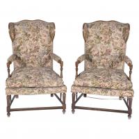665-PAIR OF WING ARMCHAIRS, LOUIS XIII STYLE, 19TH CENTURY. 