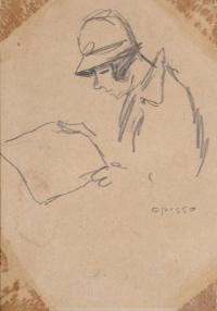 742-RICARD OPISSO (1880-1966). Estudio para "JOVEN LEYENDO EL DIARIO".