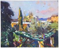 837-JOAQUIM MIR I TRINXET (1873-1940). "VILANOVA FROM THE ARTIST'S GARDEN". Can Rosich in the background. Circa 1936-40.