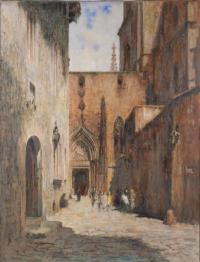 20064-LLUÍS GRANER I ARRUFÍ (1863-1929). "PUERTA TRASERA CATEDRAL BARCELONA".