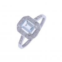 7-AQUAMARINE AND DIAMONDS RING.