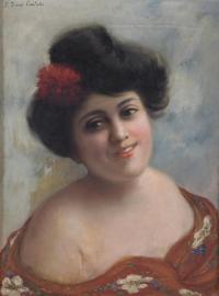 23862-ESCUELA ESPAÑOLA, SIGO XIX-XX. "RETRATO JOVEN CON CLAVEL".