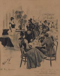 26069-MARIANO OBIOLS DELGADO (c.1860-1911) "UN BAR AMERICAIN", Paris.