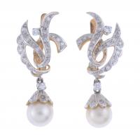 176-EARRINGS WITH DIAMONDS AND PEARL, 1950'S.
