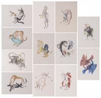 913-JOSEP GRANYER Y GIRALT (1899-1983). Conjunto 12 acuarelas eróticas de animales.