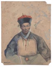 807-LLUÍS MORELL CORNET (19TH CENTURY).  "PORTRAIT OF A MANDARIN OFFICIAL IN 19TH CENTURY DRESS", 1896.