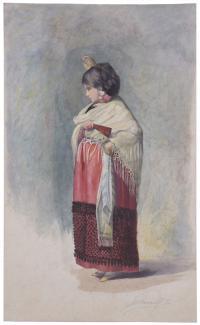804-LLUÍS MORELL CORNET (XIX).  "NIÑA CON MANTÓN Y ABANICO", 1891.