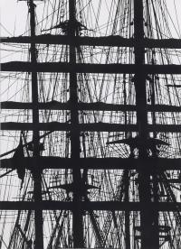 26007-PRINT FROM A MODIFIED NEGATIVE DEPICTING SHIP'S MASTS.