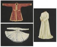 784-SET OF THREE DRAWINGS OF DIFFERENT COSTUMES. 20TH CENTURY