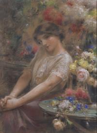 803-JULIO BORRELL (1877-1957). "GIRL AND FLOWERS", 1912.