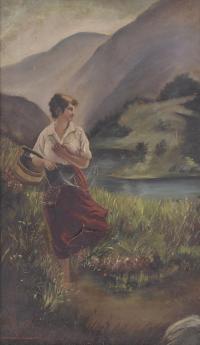 23679-20TH CENTURY SPANISH SCHOOL. "GIRL BY THE LAKE".