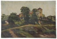 23672-20TH CENTURY SPANISH SCHOOL. "COUNTRY LANDSCAPE WITH FIGURES", 1917.
