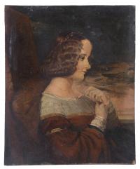 23671-20TH CENTURY SPANISH SCHOOL. "PORTRAIT OF A LADY IN PROFILE".