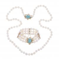 124-SET OF PEARLS AND TURQUOISE NECKLACE AND BRACELET.